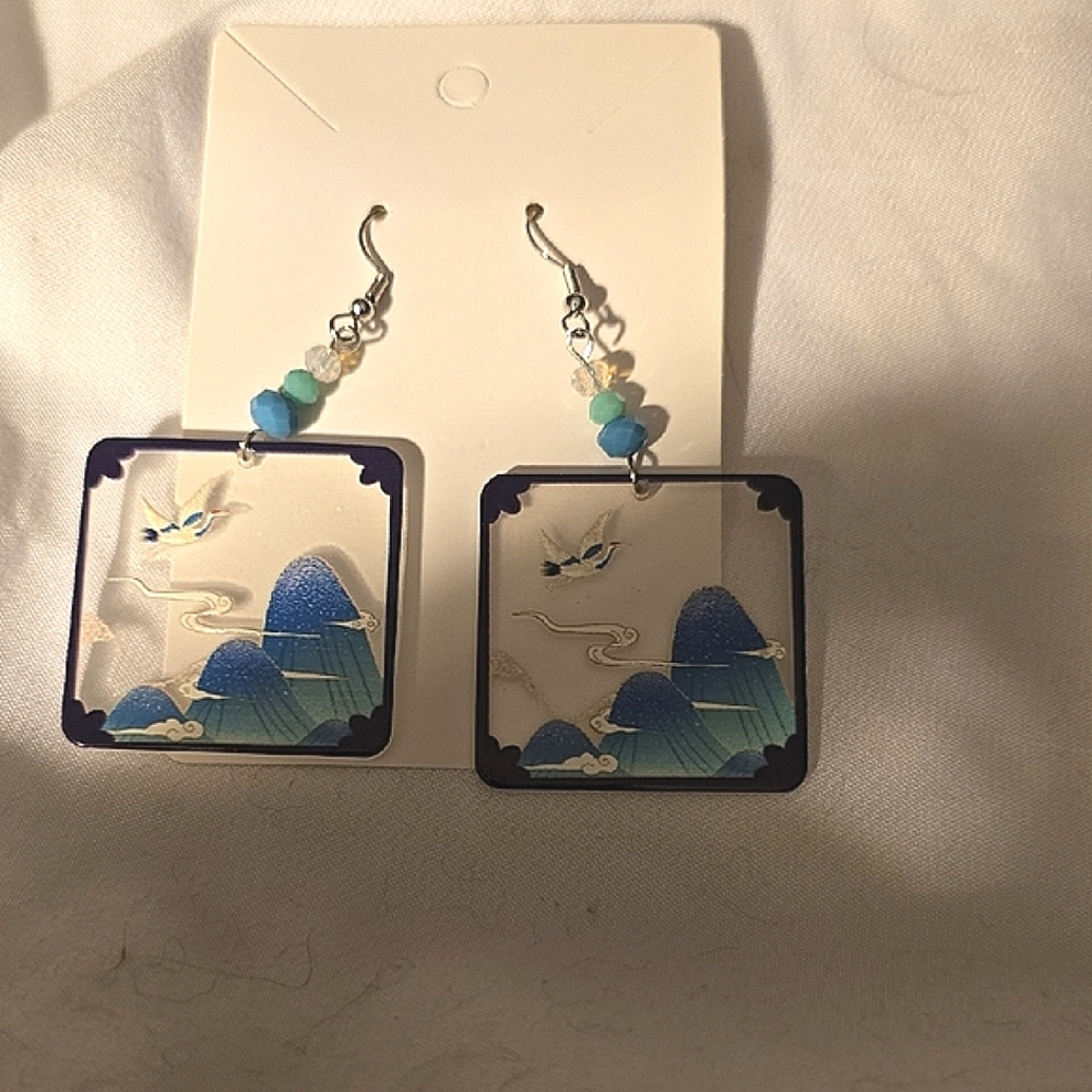 Elegant Blue and White Earrings